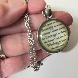 “God, Grant me the Serenity” 1” charm on 18” chain. Clear dome front. NIP